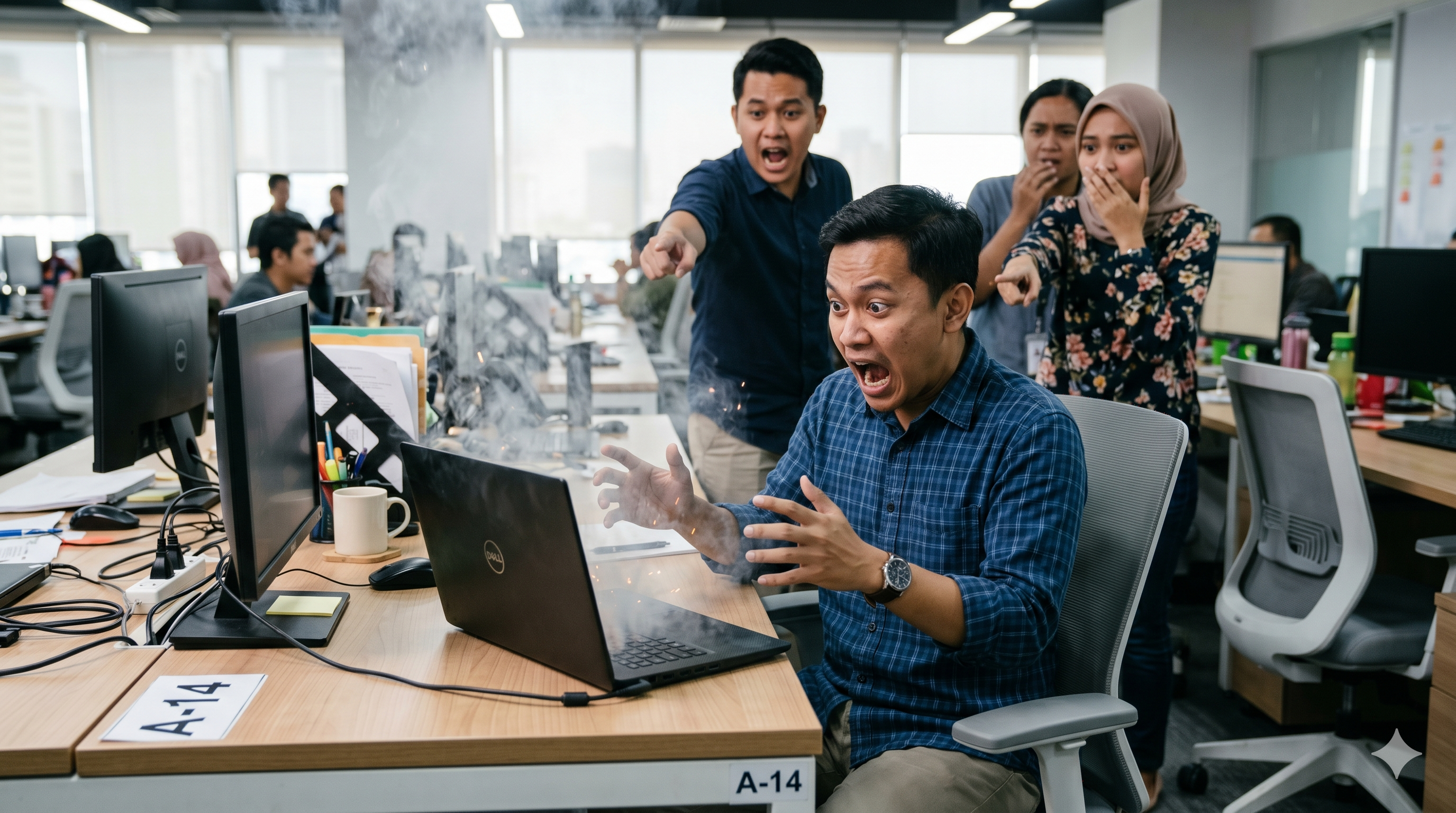 Ilustrasi service laptop dan pengecekan kerusakan perangkat